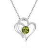 Collar de Plata de Ley S925 con Doble Capa en Forma de Corazón Incrustado con Diamantes de Amazon, Transfronterizo Europeo y Americano, para Mujer, con Doce Piedras de Nacimiento, Cadena Versátil para Clavícula