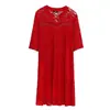 Vestido de Renda C18 Estilo Chinês Cheongsam Curto Aprimorado para Meninas Fortinhas Tamanho Grande 300 Jin Estilo Coreano