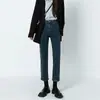 Jeans Fashion de Cintura Alta com Barra Reta para Mulheres, Novidade Primavera e Outono 2025, Calças Cigarette Pretas Petite, Versátil e na Moda