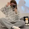 Novos Pijamas de Outono e Inverno para Mulheres, Flanela Espessa, Desenho Animado Doce Casual Manga Longa Pulôver Veludo Coral Roupas de Casa para Mulheres
