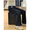 Calça Jeans Wide Leg Preta para Mulheres no Outono e Inverno, Veludo Espessado, Calça Reta Solta, Tamanho Grande com Efeito Emagrecedor, Calça de Cintura Alta Comprimento Total
