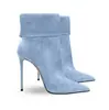 Botines Cortos de Tacón Aguja de Gamuza con Punta Fina para Comercio Exterior Europeo y Americano, Botas Estilo Pasarela Plegables de Moda tipo Martin, Botines de Talla Grande para Mujer