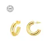 Brincos de argola semicircular em forma de C de aço inoxidável para fornecimento transfronteiriço da Amazon, brincos de aço titânio estilo europeu e americano 18K Gold Joker para mulheres