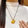 Colgante de Caballo Gordito Estilo Antiguo Tangcai Dundunma en Color Dorado, Cadena para Suéter "Riqueza Instantánea", Collar Largo, Accesorio para Mujer