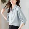 Blusa de Gasa para Mujer, Manga Media, Verano, Manga Tres Cuartos, Profesional, Estilo de Alta Gama, Top de Verano, Entrevista, Manga Cinco Cuartos, Blusa de Color Sólido