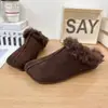 Cubrecabezas casual versátil zapatos de algodón rizado de punta cuadrada pantuflas perezosas esmerilado 2026 de moda retro medios pantuflas de fondo plano temperamento
