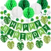 Decoración de Fiesta de Cumpleaños Temática Verde Transfronteriza Hoja Verde Hoja de Tortuga Disco Espiral Arte Latte Set de Bolas de Panal Venta al por Mayor