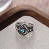Anillo de Zirconia Hueco Punk Retro Europeo y Americano Moda para Mujer Antiguo Exquisito Versátil Sentido de Alta Gama Anillo Abierto de Dedo Moda