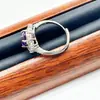 Nuevo Anillo de Amatista con Diamantes Completos Elegante Celebridad de Internet Transmisión en Vivo Anillo Exquisito Elegante Clásico Apertura con Diamantes Completos 3009
