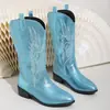 Botas de caballero bordadas de talla grande para mujer, otoño e invierno 2026, nuevas, de comercio exterior europeo y americano, punta fina, tacón cuadrado, botas largas bordadas transfronterizas