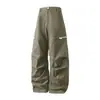 Otoño Nuevo Pantalones Casuales de Corte Curvo con Pliegues Tridimensionales Pantalones de Paracaidista Retro Americano con Cremallera Silueta Cargo Rectos Largos