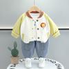 Ropa para Niños 2025 Bebé Primavera Nuevo Manga Larga León Béisbol Tres Piezas Estilo Occidental Ropa de Primavera Bebé Traje para Niño Ropa de Moda