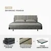 Cama Suspensa que Ahorra Espacio, Estilo Minimalista de Diseñador Italiano, Tela de Algodón y Lino Rayada, Cama Doble tipo Bloque de Tofu Acolchado Suave para Dormitorio Principal