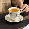 Taza de Té de Cerámica Pintada a Mano Bajo Esmalte con Platillo Set Alto Valor Estético Taza de Anfitriona Taza de Café para el Hogar Degustación de Té Vajilla de Té