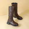 Botas largas de algodón forradas de felpa marrón para mujer, nueva colección otoño/invierno 2026, populares botas de montar estilo retro, botas de vaquero western