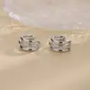 Pendientes de Clip de Zirconia de Múltiples Capas Estilo Europeo y Americano, Unisex Geniales de Calle Hip-Hop Pendientes Falsos de Pedrería de Tres Capas