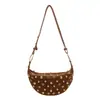 Bolso de Hombro Resistente con Remaches Retro para Mujer Bolso Cruzado de Lunares Hueco Estilo Punk Bolso de Media Luna Metálico Bolso Nuevo Tipo Dumpling