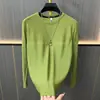Nova camisa jacquard de seda gelada, leve, de luxo, moderna para o início do outono, masculina, fresca e respirável, corte solto, gola redonda casual, mangas compridas