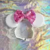 Acessórios de cabelo novos com laço de lantejoulas para crianças, tiara decorativa para parque de diversões, faixa de cabelo elástica ajustável de nylon