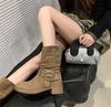 Botas Western de Cowboy Femininas 2026 Outono/Inverno Novo Estilo Salto Bloco Botas Chelsea para Mulheres Baixas Botas de Cano Curto Empilhadas Retrô