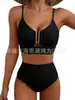 Nuevo Estilo Ruso Europeo y Americano Comercio Exterior Transfronterizo Amazon Tela Especial Bikini Dividido Traje de Baño de Cintura Alta para Mujeres