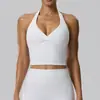 Top regata de yoga feminino estilo europeu e americano com decote halter e bojos, respirável, alta elasticidade, decote em V profundo, adequado para corrida, fitness e design de costas bonito 62122