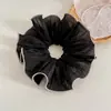 Goma para el pelo estilo coreano, extragrande, de gasa plisada, con bordes rizados, dulce estilo vacacional, para mujer