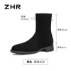 Botines Cortos de Gamuza Zhr para Mujer 2025 Invierno Nuevos Botas de Tacón Grueso Hasta la Pantorrilla Planas Botas Finas Botas de Calcetín Elástico Negras