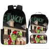 Cabelo verde estranho Grinch transfronteiriço nova mochila dos desenhos animados bolsa de ombro bolsa de três peças bolsa caneta uma geração de cabelo