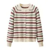 Cardigan de Tricô Listrado Color Block Retrô para Mulheres, Estilo Coreano, Novo Outono/Inverno, Casual, Emagrecedor, Estiloso, Versátil
