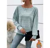 Europa e Estados Unidos transfronteiriça Amazon outono e inverno novo confortável casual cor sólida manga comprida gola redonda costura pulôver top camiseta feminina