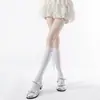 Calcetines de Encaje de Doble Aguja con Cordones hasta la Pantorrilla, Estilo Ballet de Primavera, Calcetines Grises de Canalé Holgados, Estilo JK, Calcetines de Media Pantorrilla Mary Jane, Calcetines de Algodón para Niñas