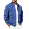 Moda otoñal masculina transfronteriza: Chaqueta bomber de gamuza de color liso estilo americano con cuello de béisbol y cremallera