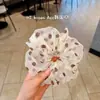 Ins Coreano Dulce Donut Flocado Color Café Puntos Polka Tela de Gasa Ligero Elástico para el Cabello Grande Elegante Flor para el Cabello Accesorios para el Cabello Mujer