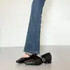 Zapatos de mujer de tacón grueso de cuero suave de 3 cm, comodidad de alta gama, punta cuadrada, zapatos versátiles de tacón medio estilo francés para mujer