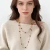 Collar Retro Francés de Piedra Ojo de Tigre Natural para Mujer Cadena para Clavícula de Bola de Cobre con Piedra Ámbar Retro Collar Apilado de Nicho