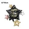 Globo de aluminio de 18 pulgadas con texto "Happy New Year", redondo, para decorar fiestas con marco de fotos y botellas de vino.