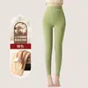 Pantalones de otoño e invierno para mujer, de lana, de seda, de cintura alta, cálidos, ajustados, sin costuras, con forro polar, para el vientre
