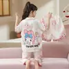 Pijamas para Niñas, Traje de Tres Piezas de Pantalones Cortos y Pantalones Cortos Finos de Seda de Hielo de Verano para Niños, Linda Princesa, Niña Súper Linda