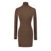 Vestido Bodycon de Gola Alta com Manga Longa e Forro de Lã Estilo Europeu e Americano, Nova Moda Outono e Inverno Slim-Fit Cor Sólida Vestido Curto Básico Hot Girl