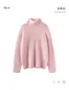 Suéter de cachemira de alta gama listo para usar para mujer, de otoño e invierno, cuello alto, color liso, forro polar, jersey versátil de punto de manga larga