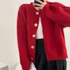 Estilo Coreano Otoño e Invierno Nuevo Diseño Sensación Color Sólido Tejido Suéter Chaqueta Cárdigan Relajado Holgado Cuello Redondo Top