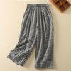 Pantalones casuales a cuadros blancos y negros para mujer, verano, nueva llegada, talla grande, pantalones de pierna ancha, bombachos