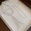 Colar de franja com contas de pérola transfronteiriço europeu e americano, moda de nicho de alta qualidade, corrente simples para suéter, único e versátil, elegante