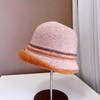 Sombrero de Pescador de Lana Rizada con Combinación de Colores Japonesa para Mujer Moda de Invierno Todo Fósforo Sombrero de Copa Casual Elegante Cálido Resistente al Frío Sombrero de Cubo