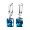 Colar com Pingente Colorido Popular Transfronteiriço com Zircônia Quadrada Incrustada Conjunto de Três Peças Brincos da Moda Anel Quadrado de Princesa