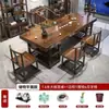Juego Grande de Mesa de Té y Sillas de Madera Maciza, Una Mesa y Cinco Sillas, Mesa de Té de Nuevo Estilo Chino para Oficina y Uso Doméstico, Estación Integrada para Preparar Té