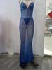 Europa y Estados Unidos sexy profundo V espalda descubierta tul transparente vestido mopa ropa interior sexy pijamas pijamas mayoreo 1175