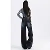 Jeans de Pierna Ancha con Degradado Azul Oscuro para Mujer, Nuevo Estilo Otoño e Invierno, Cintura Alta, Pantalones Sueltos de Pierna Recta Relajados Estilo Americano, Largo Hasta el Suelo