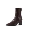 Botines de tacón alto grueso con punta fina estilo francés para mujer, nuevos populares de invierno 2026, botas de ajuste ceñido, zapatos de tacón alto para otoño e invierno